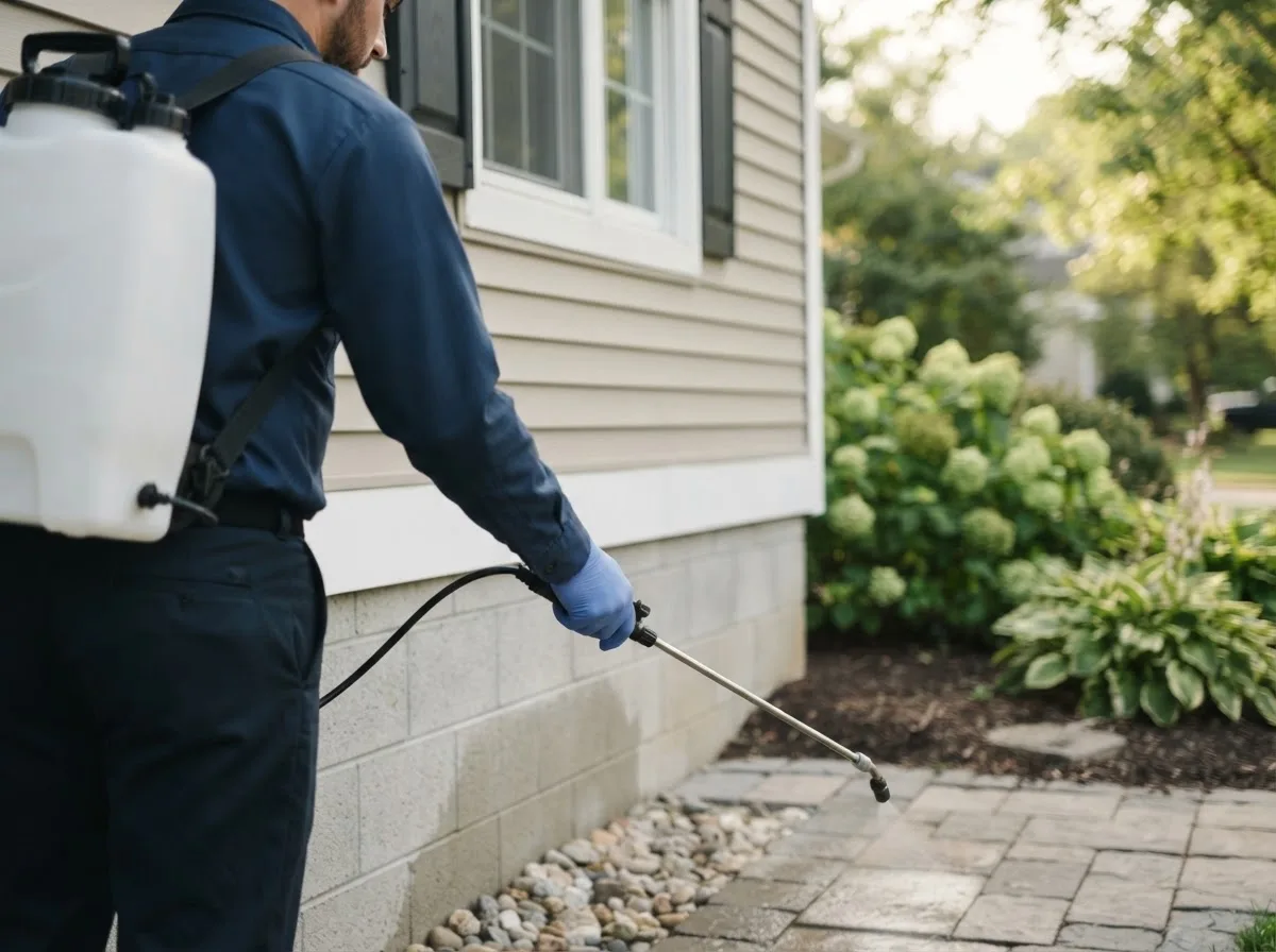 Pest control technician inspecting a home in Whittaker, MI